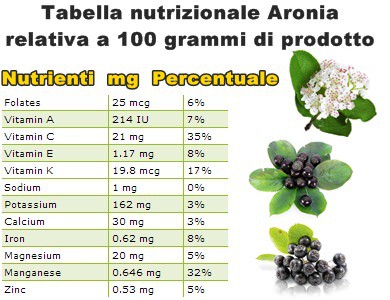 Tabella nutrizionale Aronia